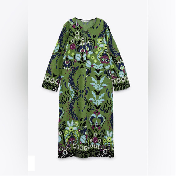 Zara | Green Floral Midi Dress - Picture 2 of 8